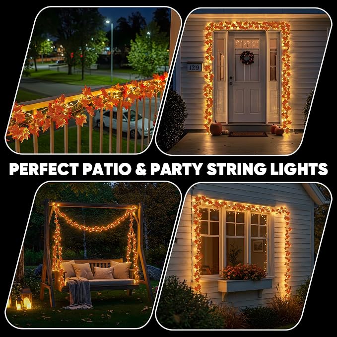 Vine with Fairy Lights Battery Operated, 33ft 100 LED Maple Leaf String Lights - Image 5