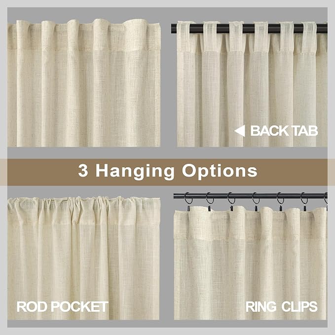Pitalk Birch Beige 90 Inches Long Linen Sheer Curtains - Image 5