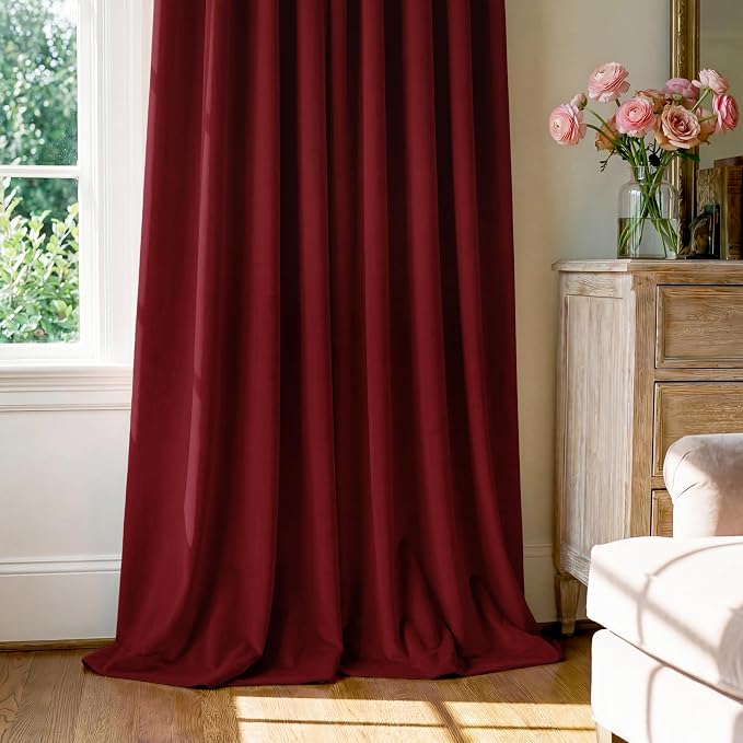 Red Velvet Curtains Extra Long for Chrismas Decor, W52 x L132, Room Darkening - Image 7