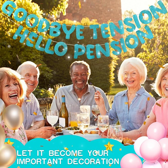Retirement Banner Pre-Strung GOODBYE TENSION HELLO PENSION Banner Glitter - Image 6