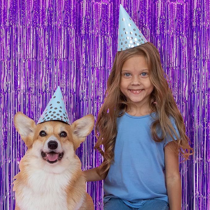 5 Pack Purple Fringe Backdrop 3.2ft x 8.2ft Foil Curtain Tinsel Foil Fringe Curtains Backdrop Tinsel Backdrop Streamers for Birthday Curtain Party Decoration Wedding Christmas Decoration (Purple)