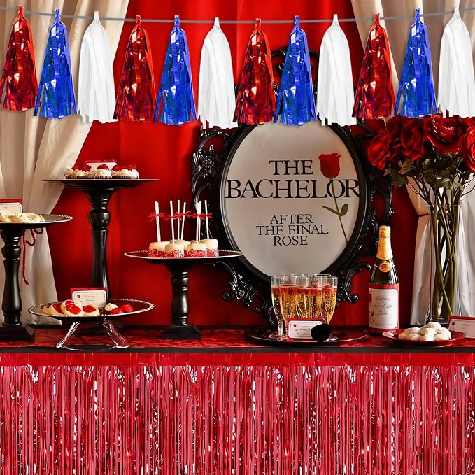 3P White Blue Red Tassel Banner Garland Metallic Foil Fringe Banner Tinsel - Image 4