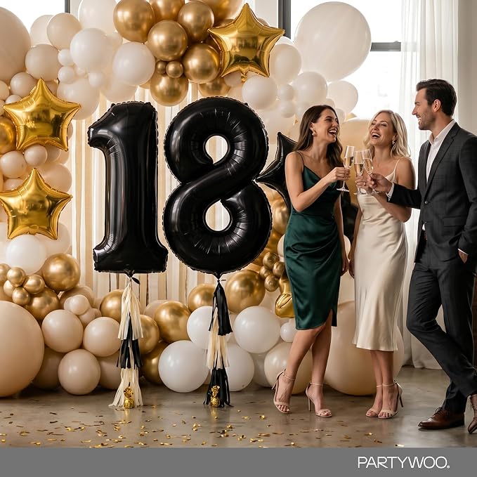 PartyWoo Number Balloons 40 Inch Black Number 18 Kit 33pcs - Image 4
