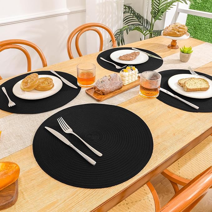 SHACOS Round Braided Placemats Set of 6 Cotton Polyester Heavy Duty 15 inch - Image 4