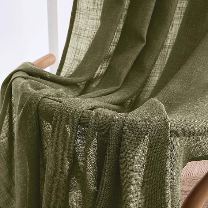 MIULEE Light Olive Green Linen Curtains 52x108 Inch 2 Panels - Image 6