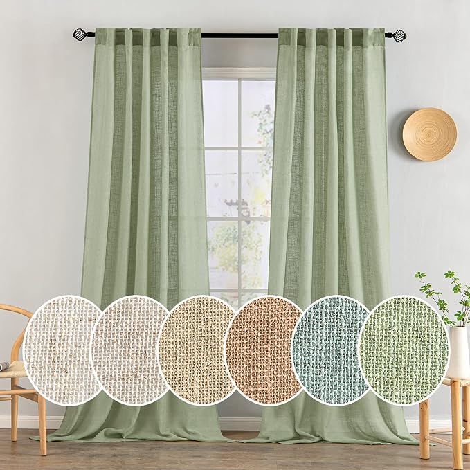 MIULEE Sage Green Linen Curtains 52x102 Inch Length 2 Panels by MIULEE