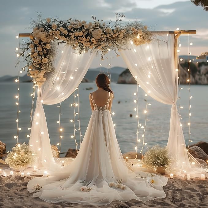 Tulle Backdrop Curtains with Lights Sheer White Curtain Backdrop 20x10ft | - Image 7