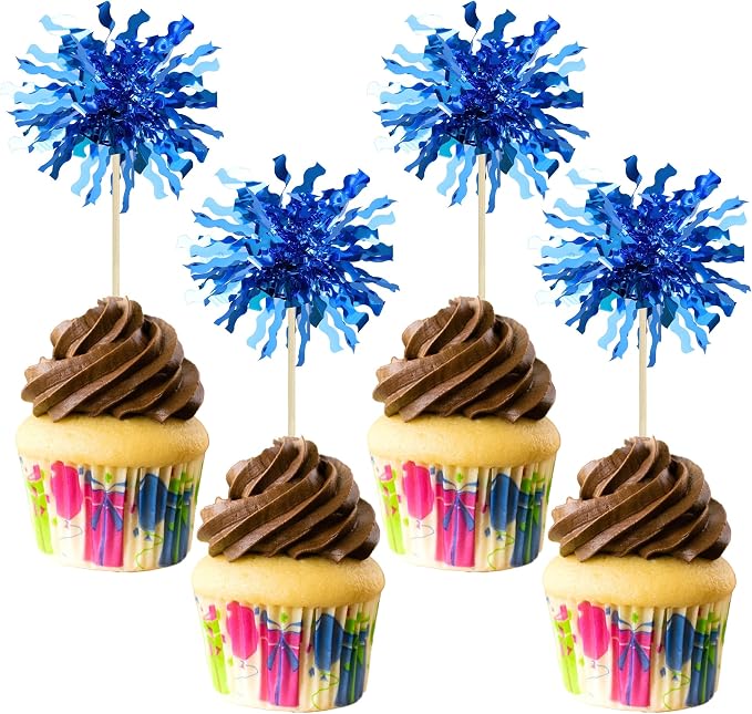 Gyufise 30Pcs Foil Firework Cupcake Toppers Happy Birthday Cake Toppers Sparkle by Gyufise