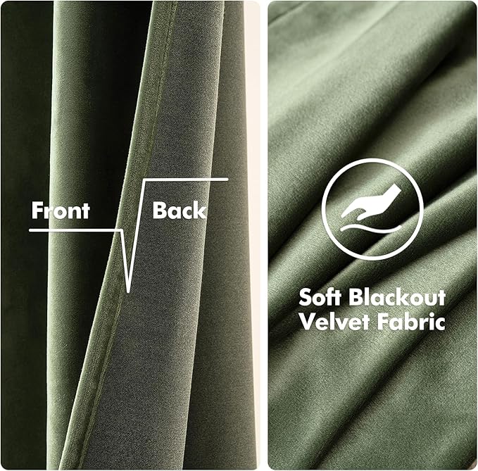 MIULEE Velvet Curtains Olive Green 52 x 72 Inch Length Set of 2 | Grommet Drapes - Image 3