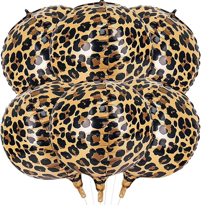 Cheetah Print Balloons 6 Pcs Leopard Foil Balloons 22 Inch 4D Round Safari by Lukinuo