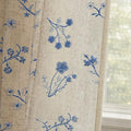 Blue Floral Embroidered Light Filtering Curtains 84 Inch 2 Panels | Linen Blend by Unknown