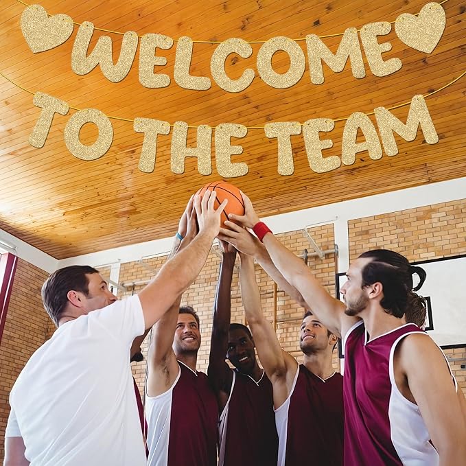 BLMHTWO Pre-Strung Welcome to The Team Banner, Champagne Gold Glitter Office - Image 8