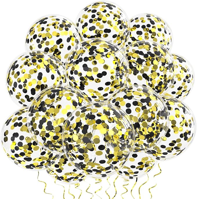 Black Gold Confetti Balloons 25 Pcs, 12 Inch Thickened Clear Latex Balloon - Image 3
