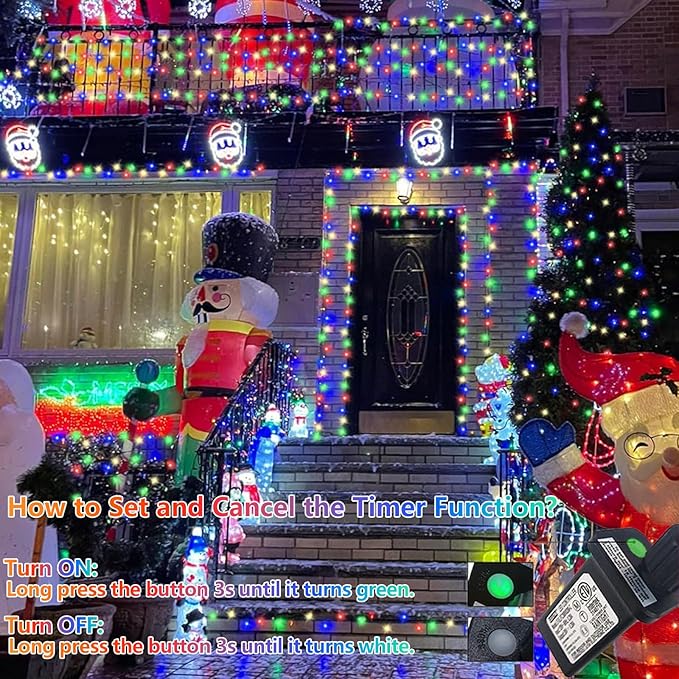 YEGUO Christmas Lights, 165ft 500 LED String Light Multicolor, Green Wire Plug in for Indoor Outdoor