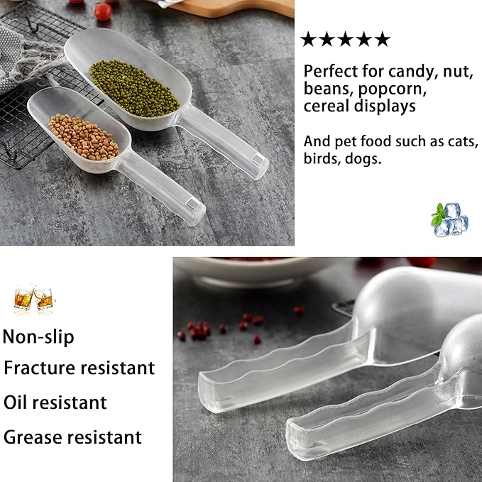 3PCS Clear Plastic Ice Scoop, 48 ounces Alec Ice Scoop, Kitchen Scoop for Ice Bucket Ice, Popcorn, Coffee Beans, Flour (48 oz.)