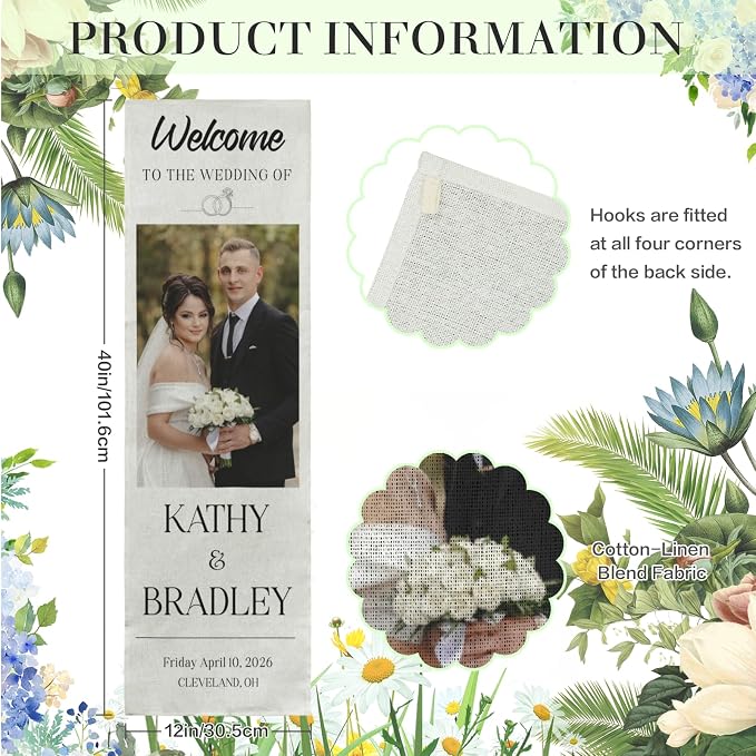 Custom Photo Wedding Linen Wall Tapestry Welcome Banner, Personalized Couple - Image 7
