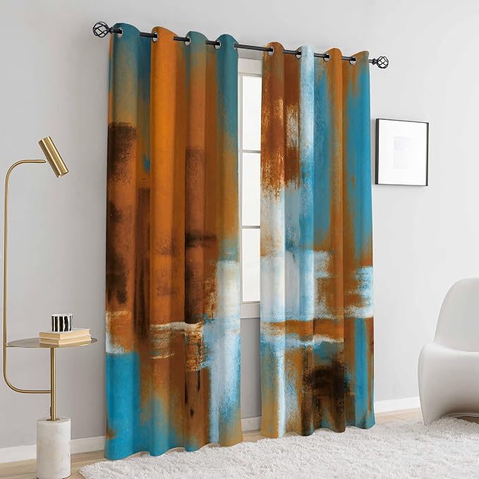 Asuexpect Rust Curtains 2 Panels Abstract Curtain Room Darkening Grommet Window - Image 7