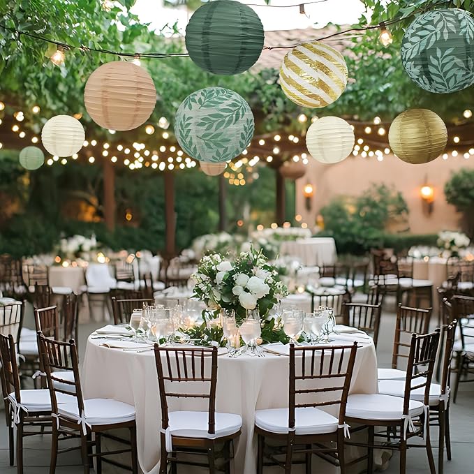 12PCS Sage Green Paper Lanterns Hanging Forest Party Decor | Sage Green and - Image 6