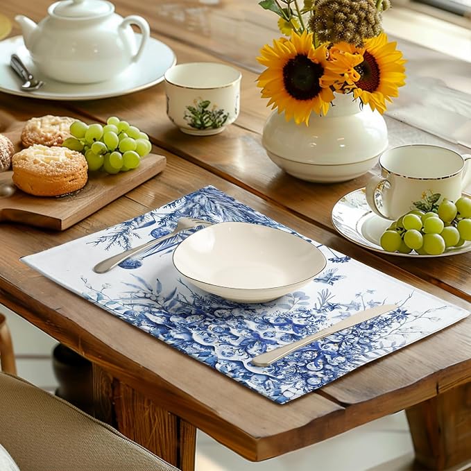 Blue and White Christmas Tree Placemats Set of 4, 12x18 Inch Chinoiserie Xmas - Image 6