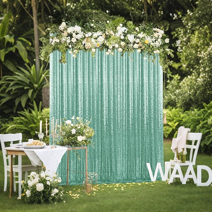 2×8FT-4PCS Mint Green Sequin Backdrop Curtains Panels, Photography Backdrop - Image 7