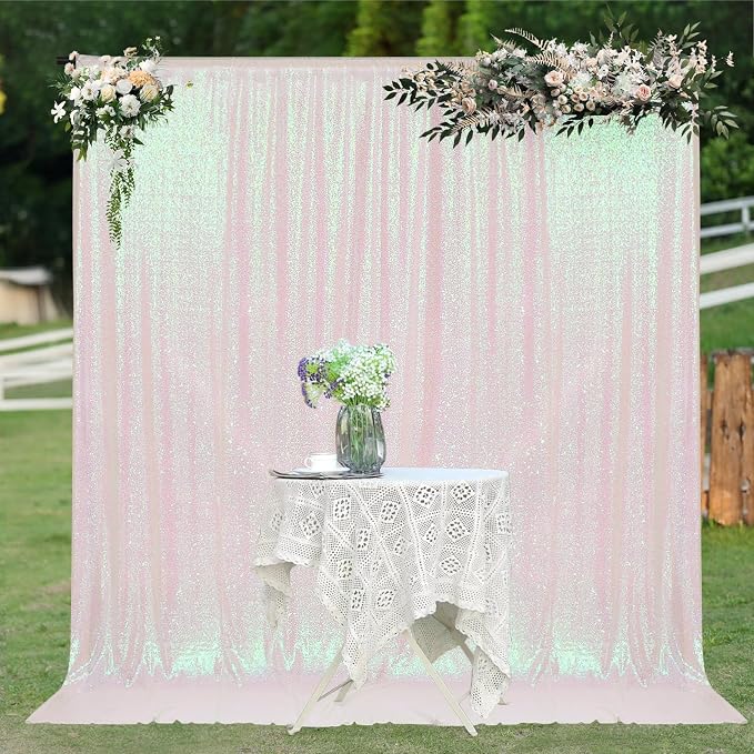 PartyDelight Iridescent White Sequin Backdrop 8x8ft Shimmer Photo Curtain | 4 - Image 5