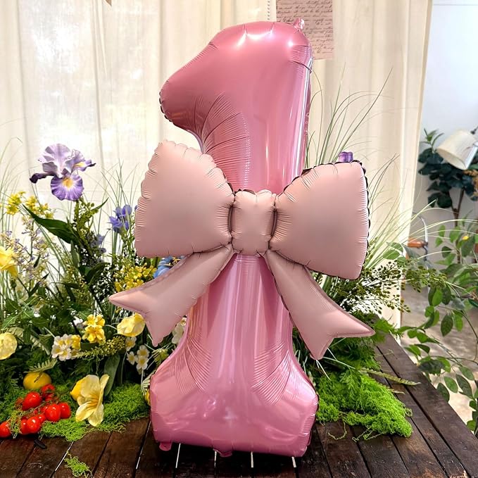 Bow Pink 1 Balloons, 40 Inch Giant Pink Bow Helium Foil Number 1 - Image 5
