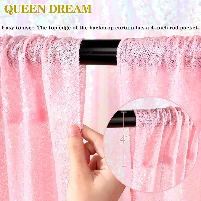 Backdrop Curtain Sequin Fabric 6 Pcs 2ftx8ft Pink Sequin Curtains Backdrop | - Image 6