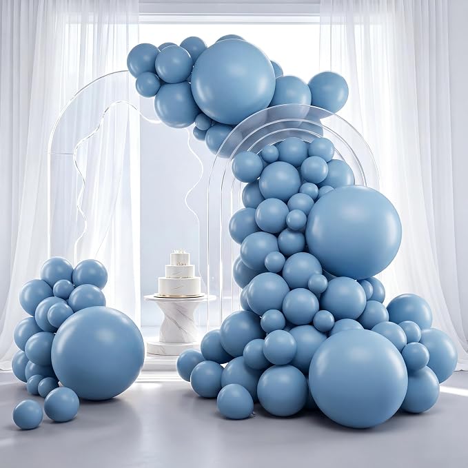 RUBFAC Dusty Blue Balloons 129pcs Different Sizes Pack of 18 12 10 5 Inch | by RUBFAC