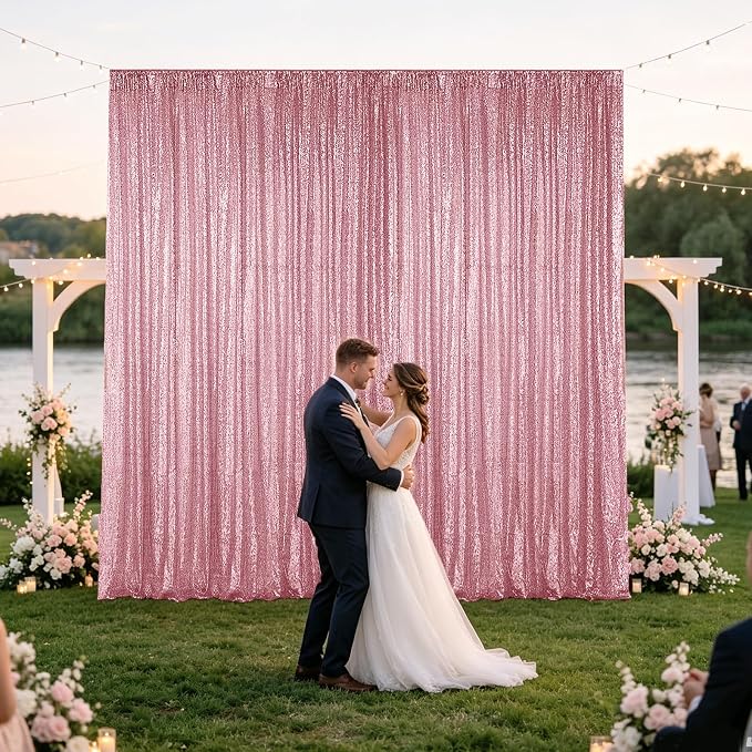 Hahuho Rose Pink Sequin Backdrop Curtain, Banquet Decoration（2 Panels, 4FT x 8FT - Image 4