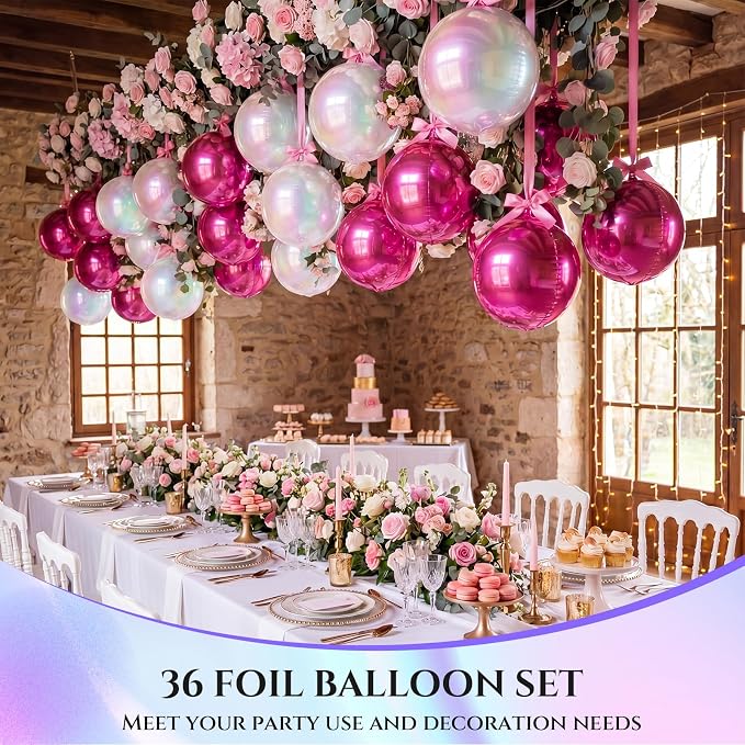 36 Set 22 Inch Iridescent Pearl Pink 4D Giant Round Foil Balloon Bulk Metallic - Image 6