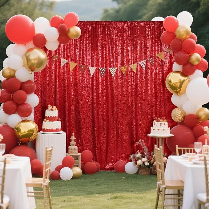 SquarePie 10x10ft Red Sequin Backdrop, High Density Non-Transparent Glitter - Image 4