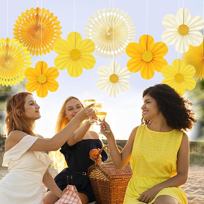 ADLKGG Yellow Party Decorations, Paper Fans Wall Decor - Image 5