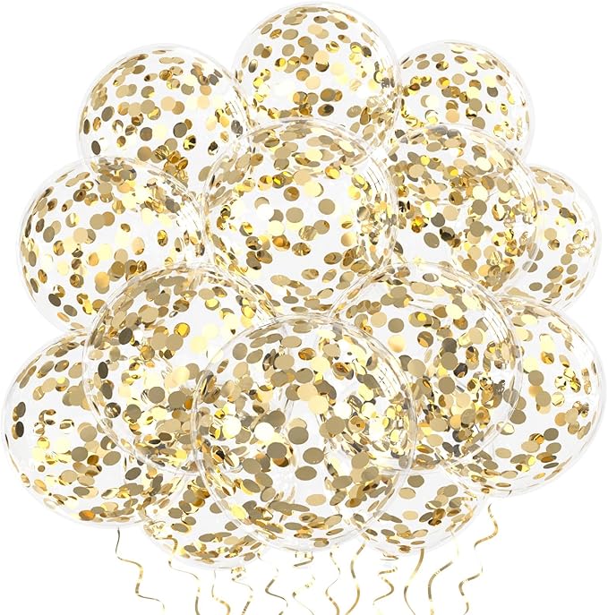 VHUWE Champagne Gold Confetti Balloons 25 Pcs, 12 Inch Thickened Clear Latex by VHUWE