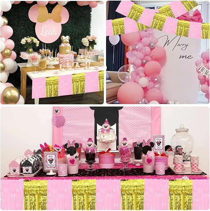 BEISHIDA Pink Gold Fringe Garland Banner 30ft Wall Tinsel Foil Streamers | 3Pack - Image 4