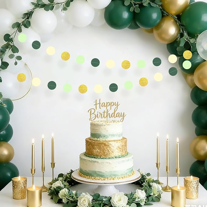 5PCS Sage Green Paper Garland, 72ft Sage Green Gold Circle Ceiling Decorations - Image 8
