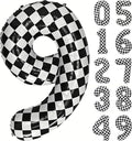 40In Black White Checkered Number 9 Balloon Race Car Digital Foil 9 Balloon | by YOIOZAIZAI