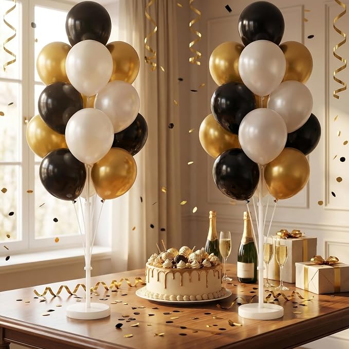 HIINS 10" Black Gold Balloon Column Kit Set of 2 - Image 7