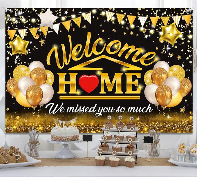 Welcome Back Backdrop Banner Home Decorations Black Gold Homecoming Welcome - Image 4