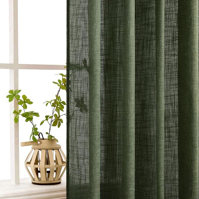 MIULEE Olive Green Linen Curtains 120 Inches Long - Image 5
