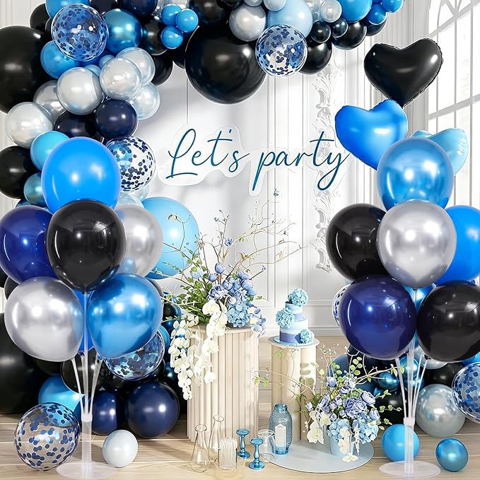 Navy Blue and Silver Black Balloons Table Centerpieces Stand Kit - Image 5