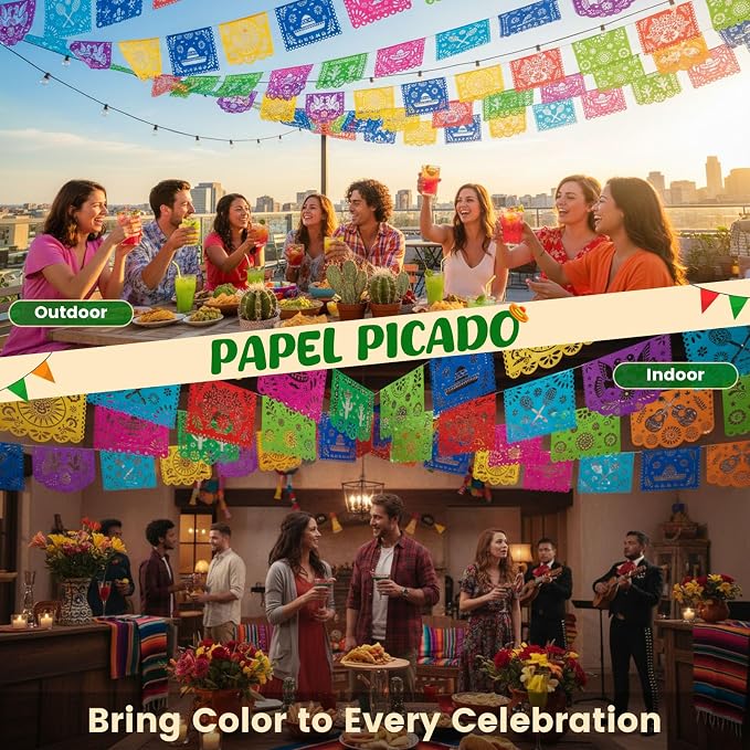 DOMESTAR 3 Packs 54 FT Mexican Party Decorations, Fiesta Party Banners | Papel - Image 3
