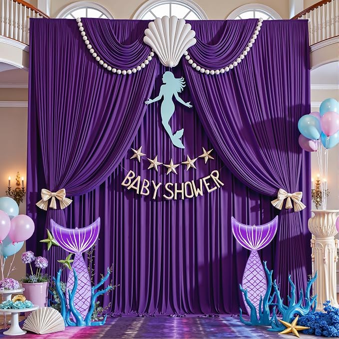 10×14 ft Purple Wrinkle Free Backdrop Curtain, Soft Silky Polyester Wedding - Image 9