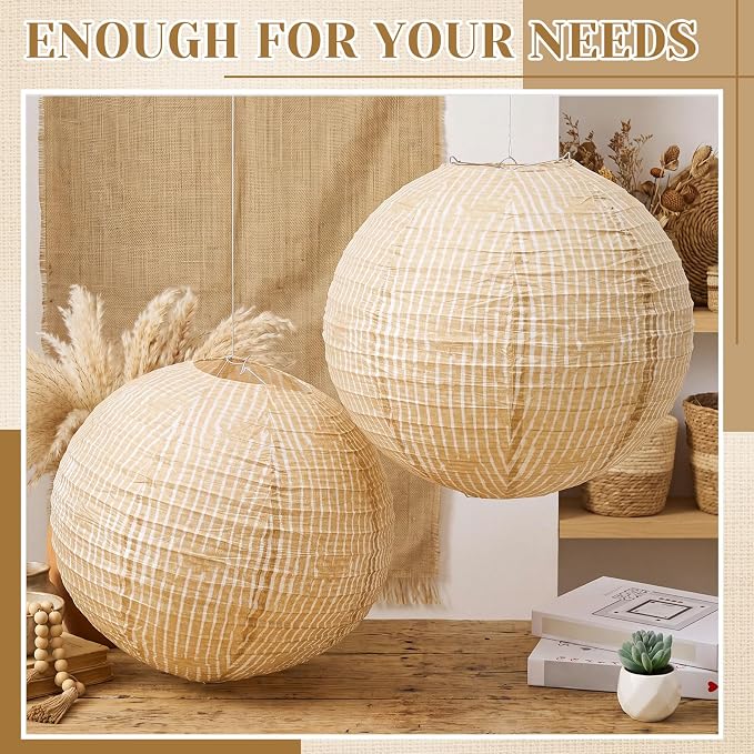 12 Pcs Print Burlap Paper Lanterns Round Chinese Paper Lanterns Farmhouse Boho - Image 4