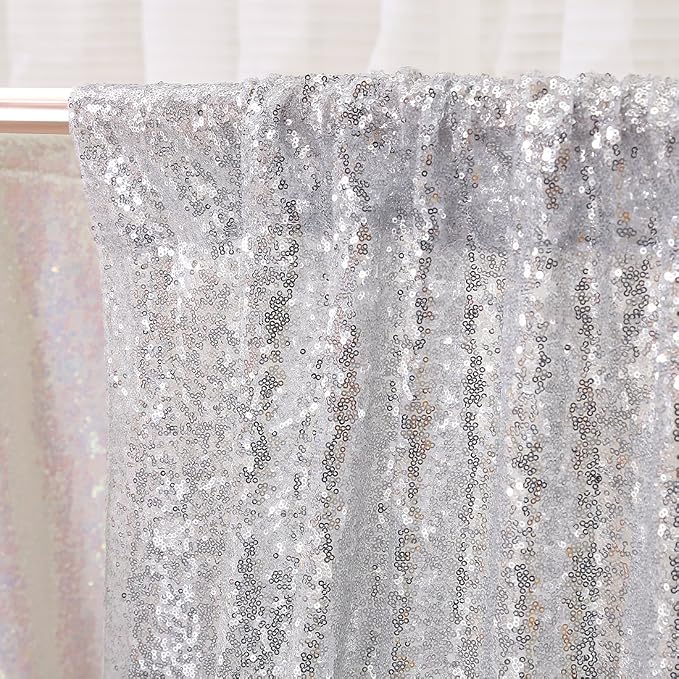 Poise3EHome Silver Sequin Backdrop, 7FT x 7FT Sequin Photography Backdrop - Image 3