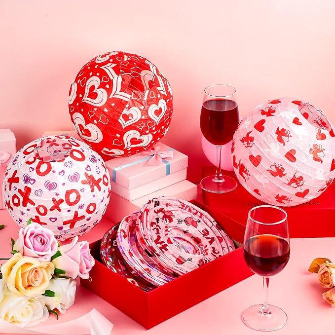 Panelee 12 Pcs Valentine's Day Paper Lanterns Party Decorations Pink Heart - Image 3