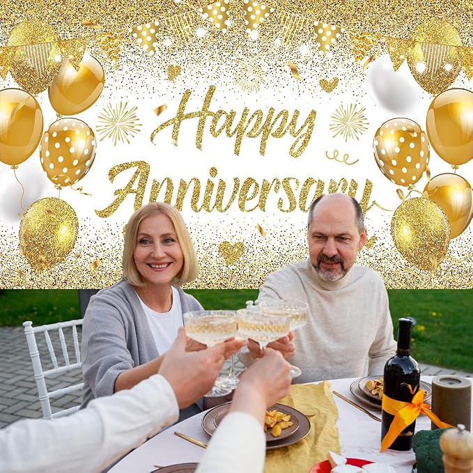 White Gold Happy Wedding Anniversary Banner - Image 6