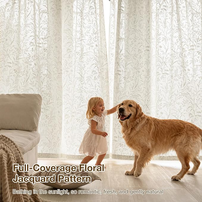Anmao Beige Semi Sheer Light Filtering Curtains 54 Inches Long 2 Panels - Image 5