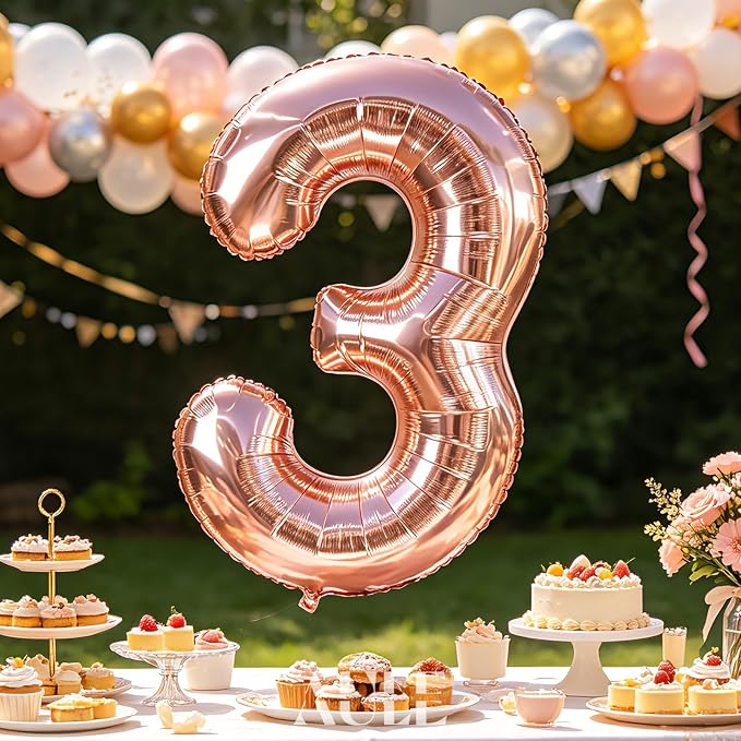 AULE 40 Inch Rose Gold 3 Balloon Number Foil 0-9 Birthday Big Numbers | - Image 5