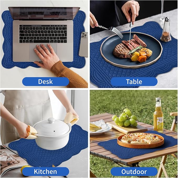 6 PC Quilted Placemats, 100% Cotton Fabric Washable Cloth Table Mats - Image 6