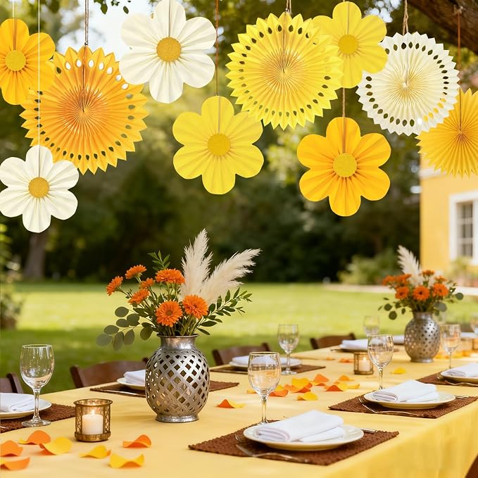 ADLKGG Yellow Party Decorations, Paper Fans Wall Decor - Image 6